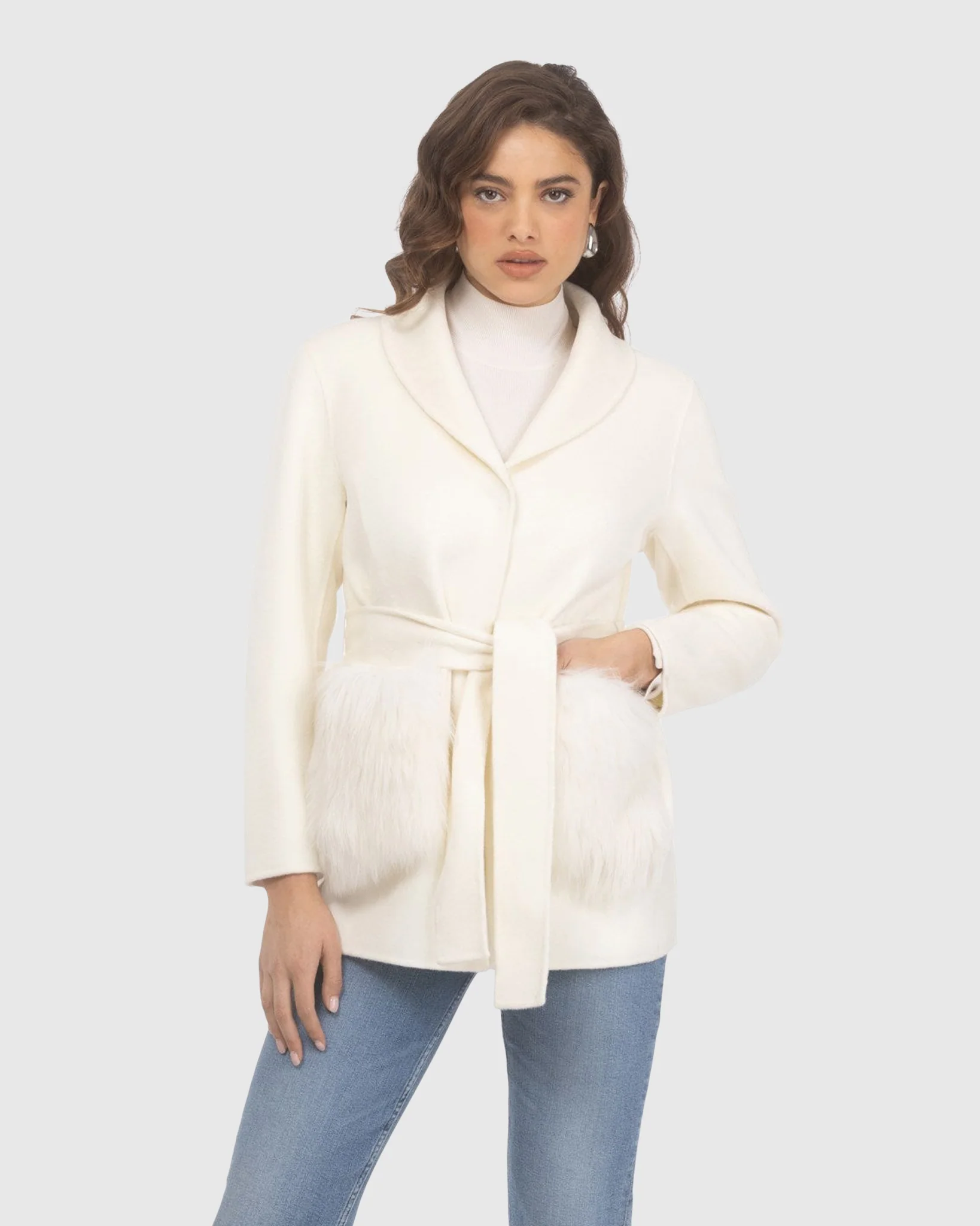 Wool Belted Jacket With Select Lamb Patch Pockets - Image 8