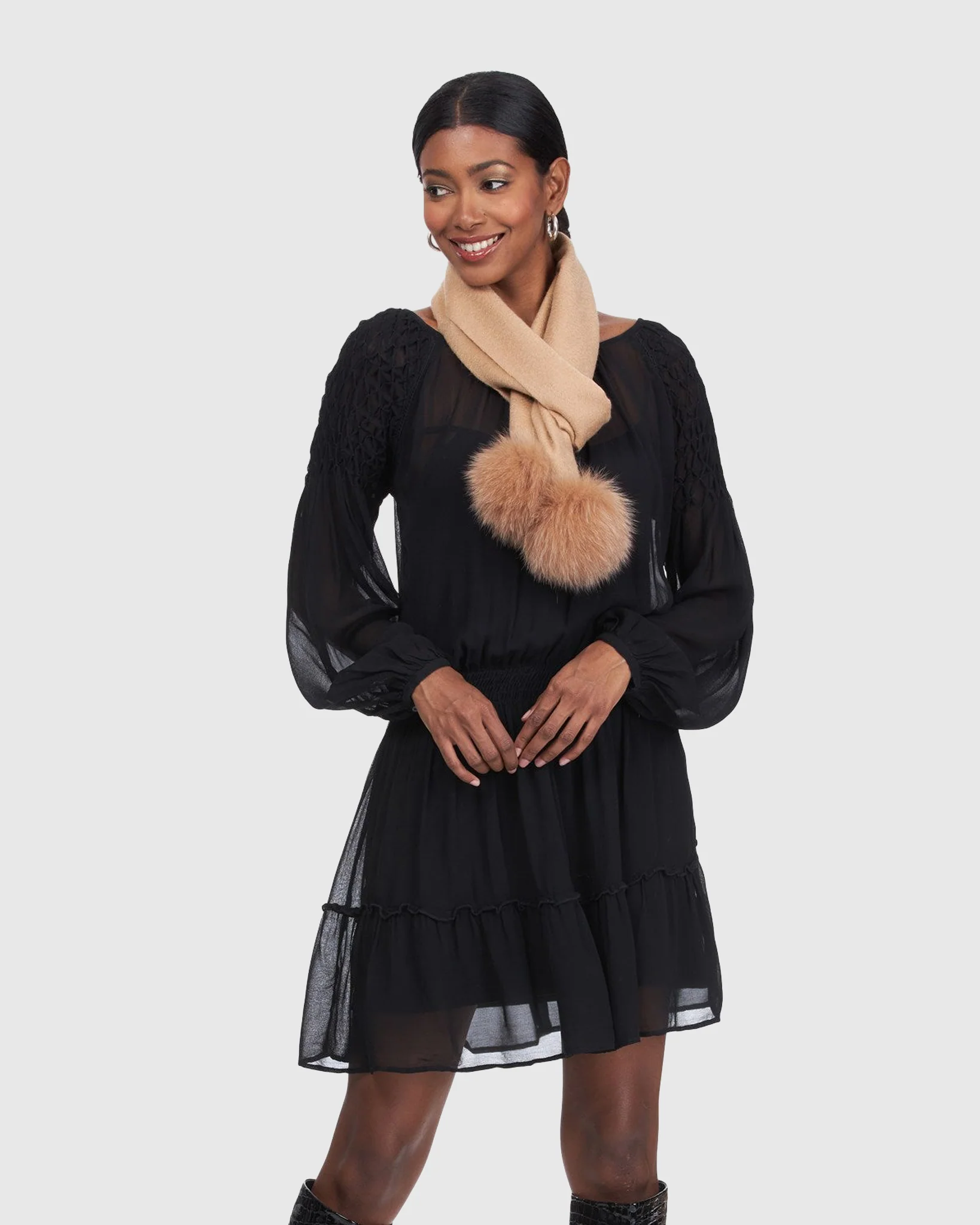 WOOL SCARF WITH FOX POMPOM - Image 2