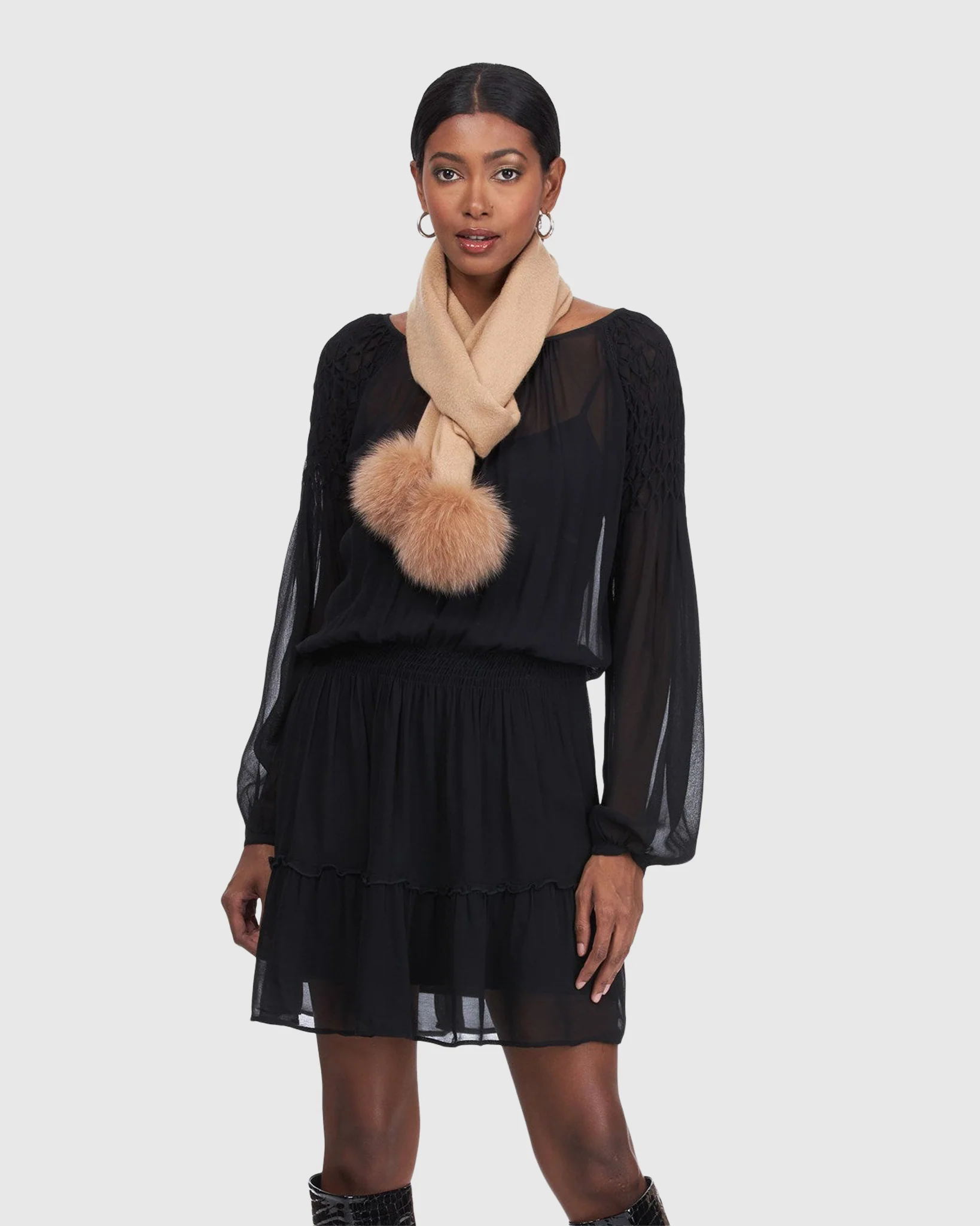 WOOL SCARF WITH FOX POMPOM - Image 3
