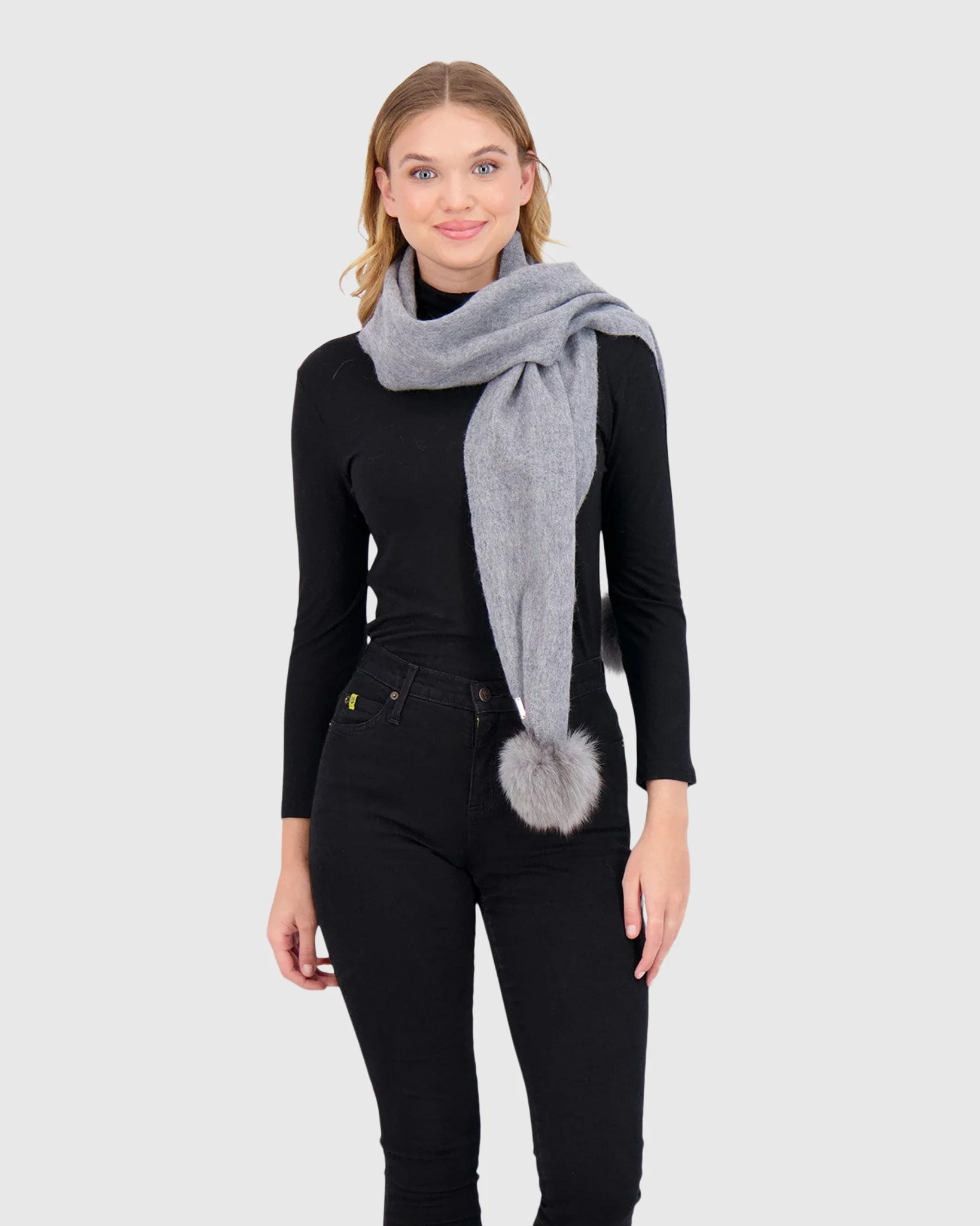 WOOL SCARF WITH FOX POMPOM - Image 4